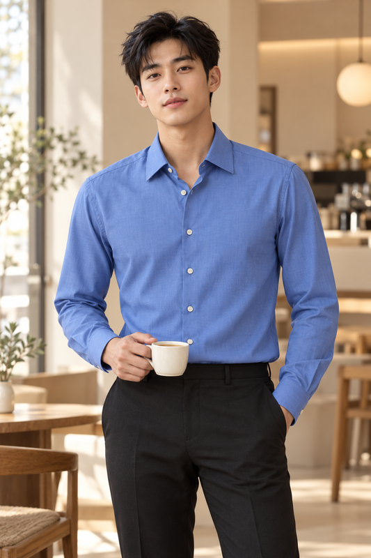 Textured Long Sleeve Shirt (Dark Blue) 6846