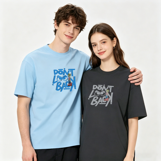 ”DON'T LOOK BACK" Double-Layer Illusion Oversized Tee -3760