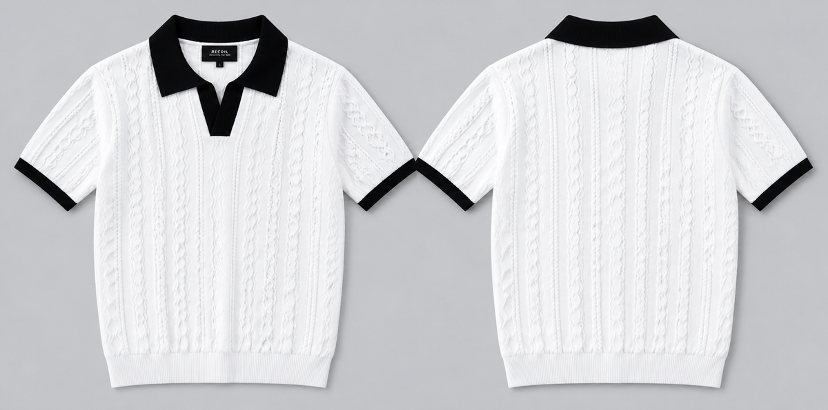 RECOIL Premium Cable-Knit Polo – White 41190