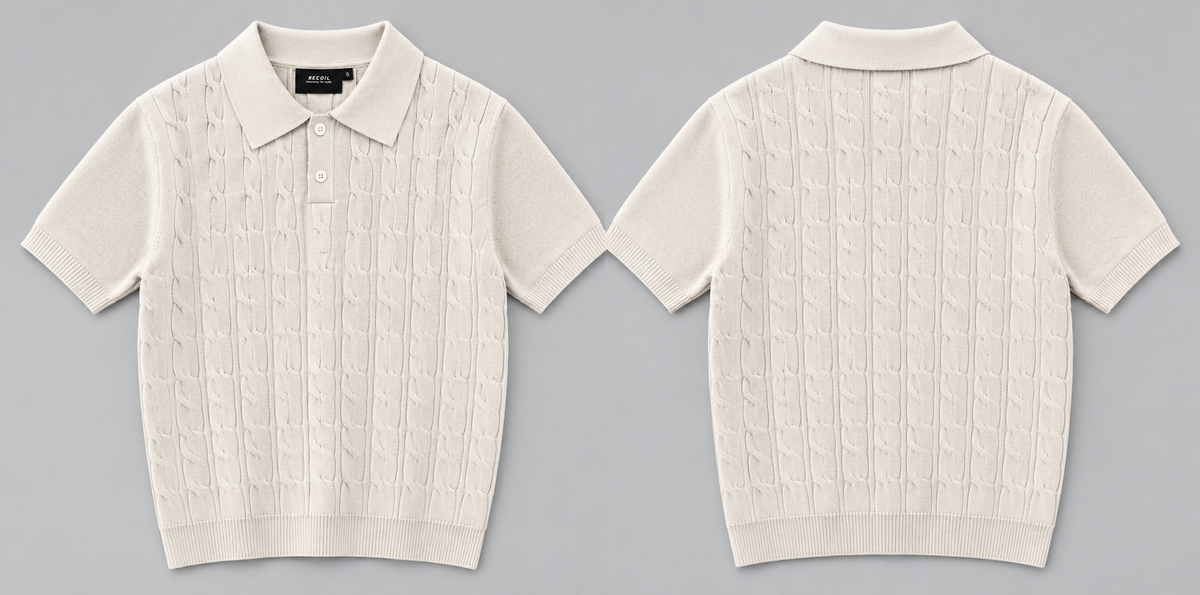 Classic Cable Knit Polo – Beige 41642