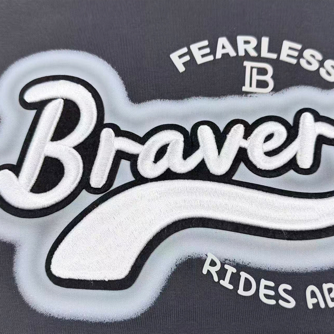 "Bravery" 3D High-Density Embroidery Oversized Tee - 3813