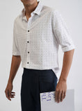 White 3/4-Sleeve Shirt with Pattern - Item 1042
