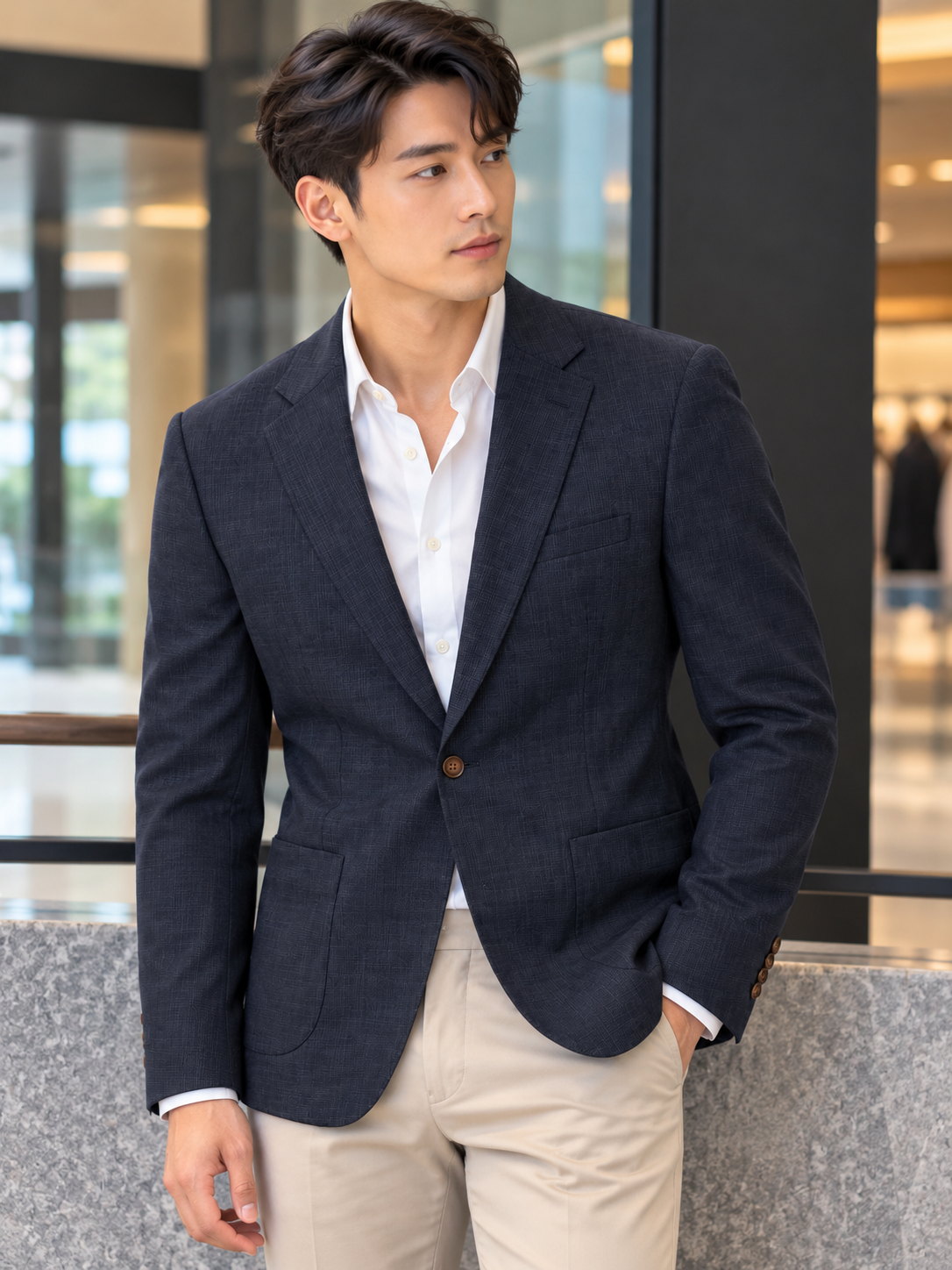 Signature Textured Blazer Navy 5070