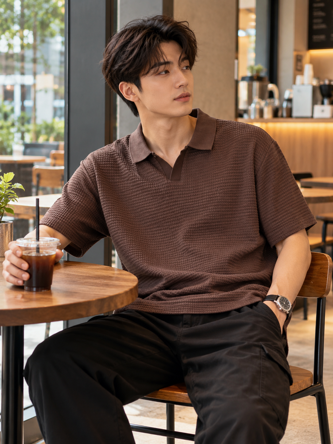 Premium Textured Polo Tee Brown 4115