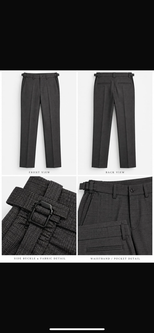 Dark Grey Tailored Side-Adjuster Trousers 9074