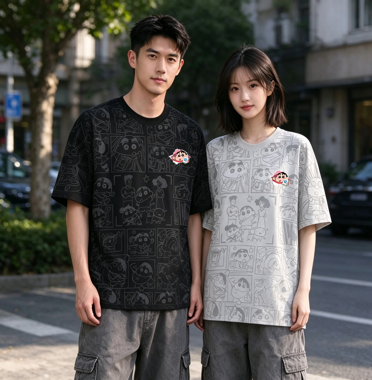 Crayon Shin-chan Comic Print Oversized Tee - 3966