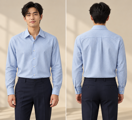 Striped Long Sleeve Shirt (Light Blue) 6849