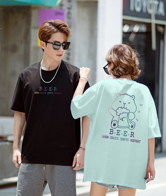 "BEER" Reflective Print Oversized Tee - 3556