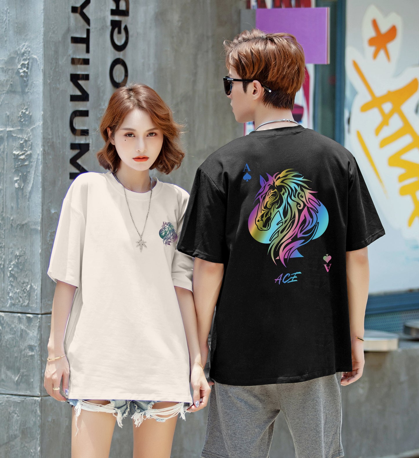 "ACE HORSE" Reflective Print Oversized Tee - 3574