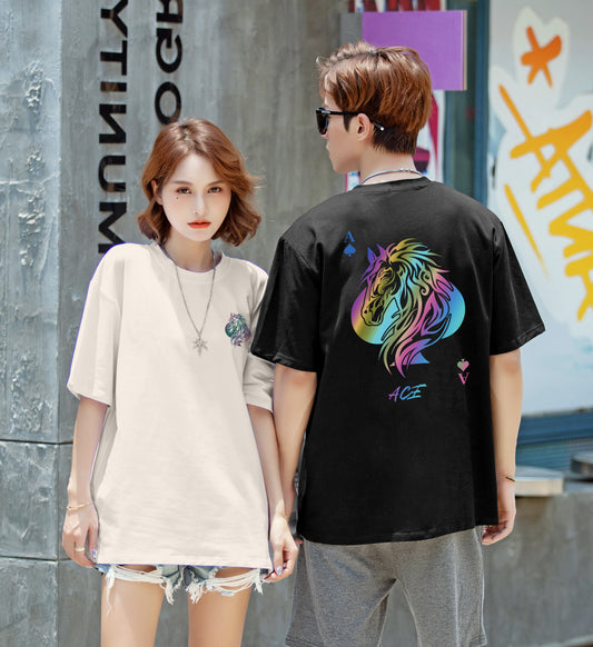 "ACE HORSE" Reflective Print Oversized Tee - 3574