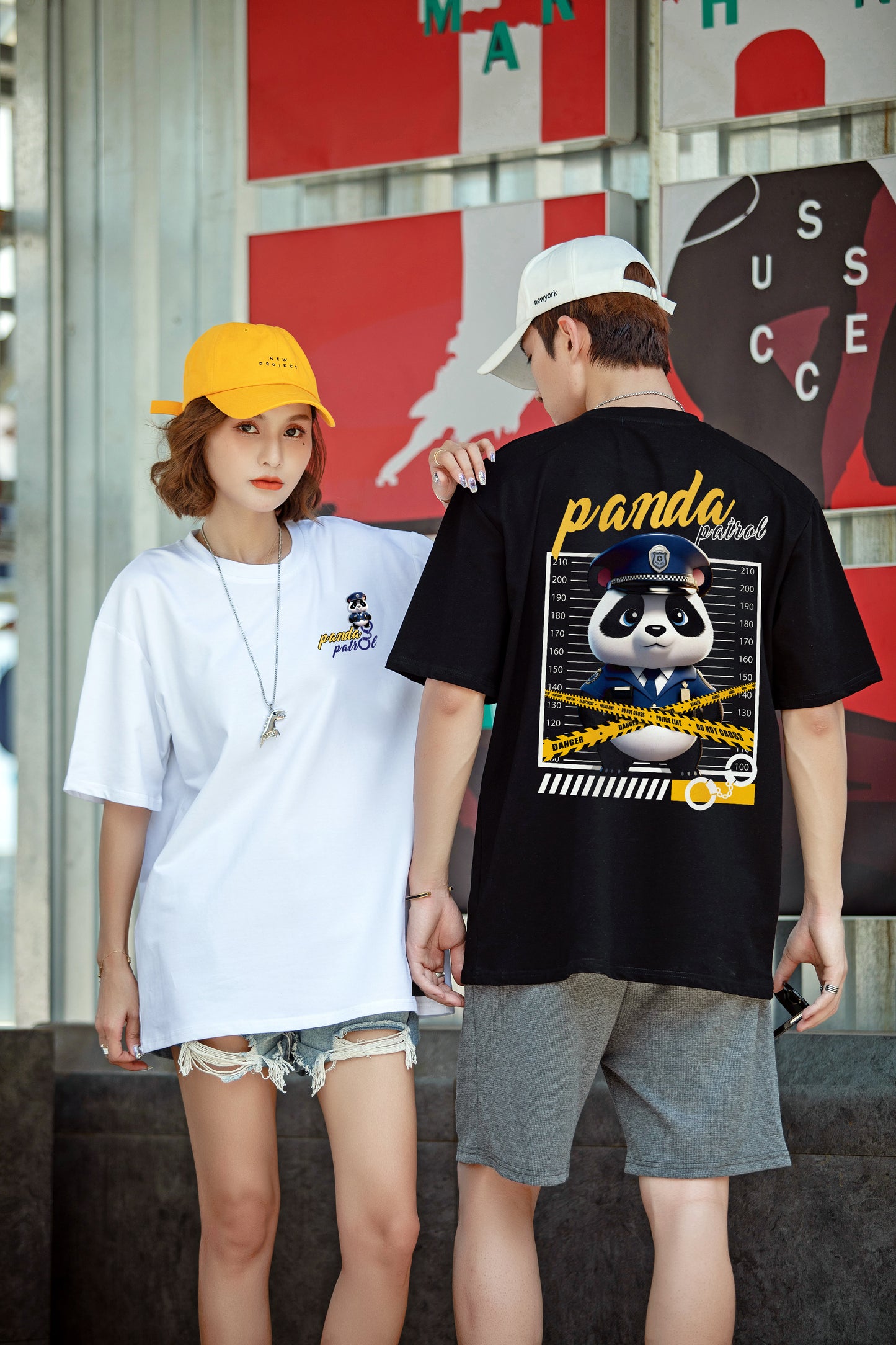 "Police Panda" Drop-Shoulder Oversized Tee - 2834