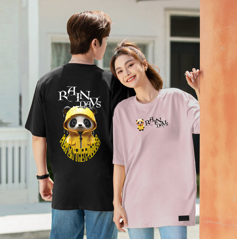 "Panda, walk in the rain" Drop-Shoulder Oversized Tee - 2032