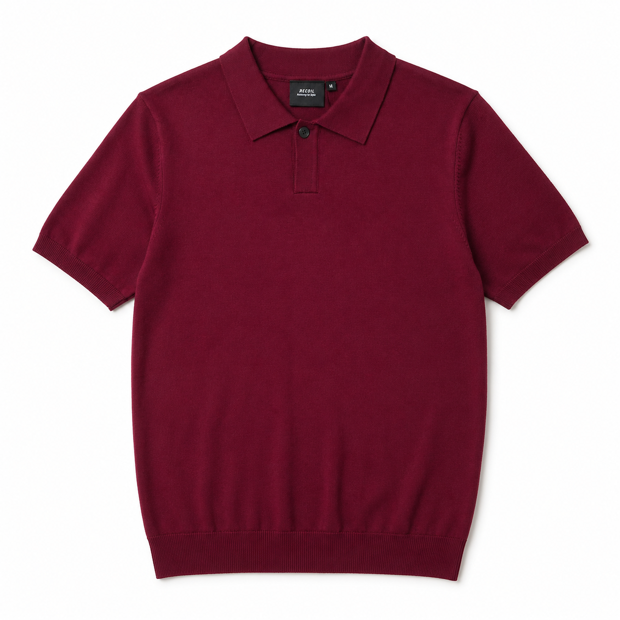 Maroon Ribbed Knit Polo T-Shirt 41280