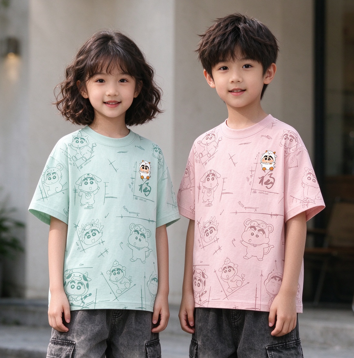 Shinchan Zodiac Graffiti Oversized Unisex Kids T-Shirt - 39221