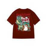 "Roarsome Battle" High Graded Odell Fabric Print Oversized Tee 2667