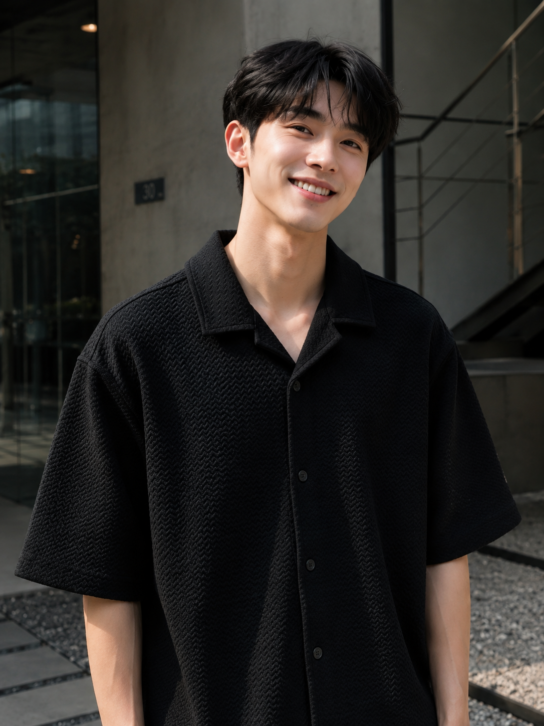 Oversized Short Sleeve Shirt 4508 Black