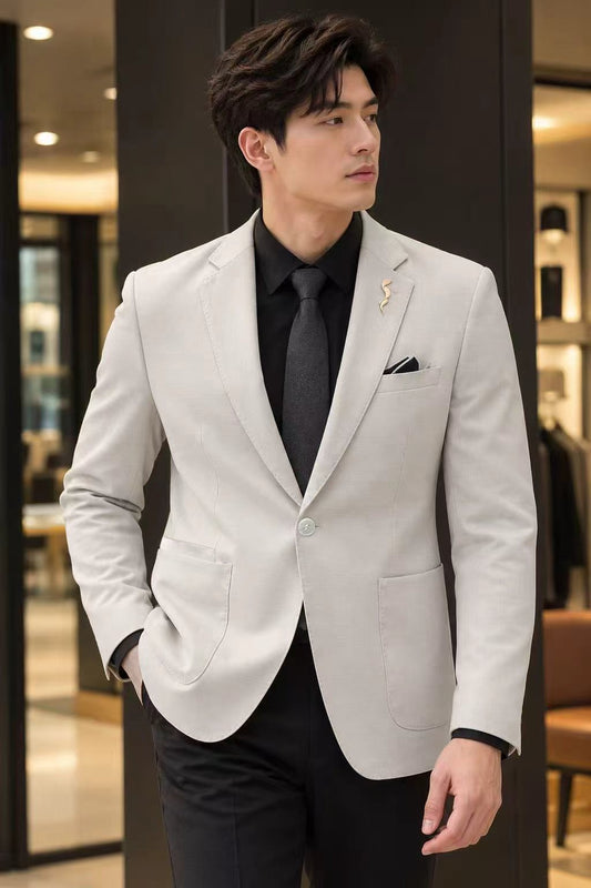 Men's Textured Checkered Blazer Beige 5068