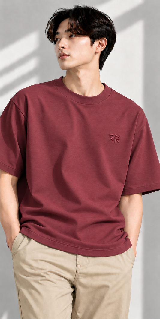 Maroon Red Basic Ultra Cool Oversize Tee 3554