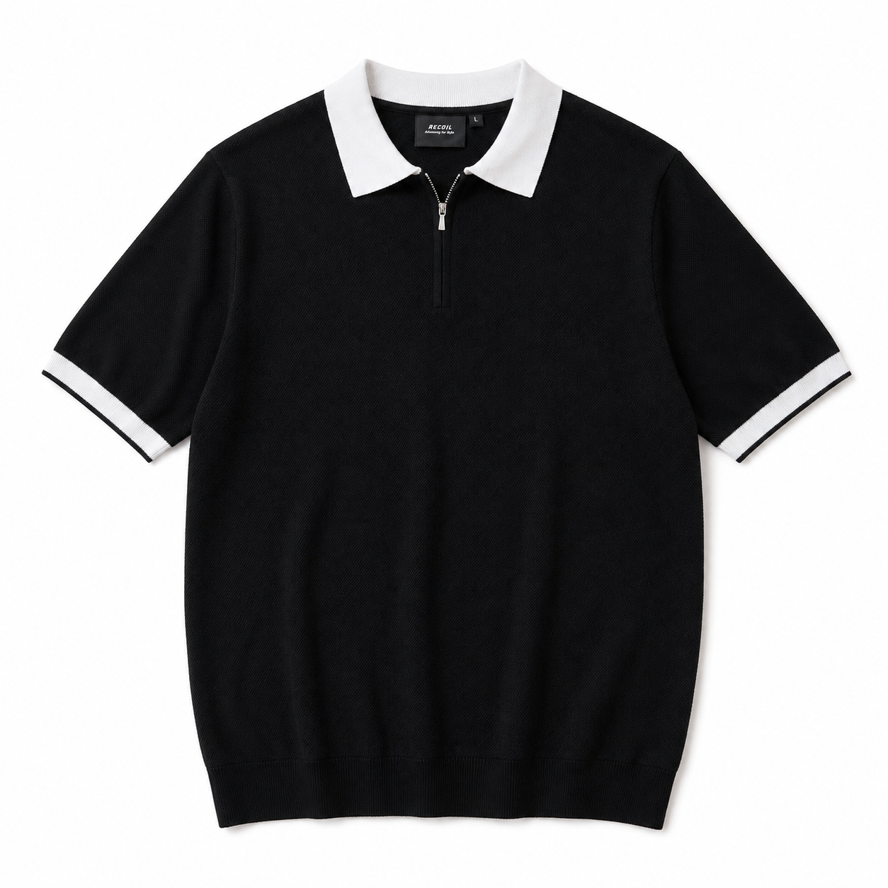 Contrast Collar Zip Knit Polo T-Shirt 41356
