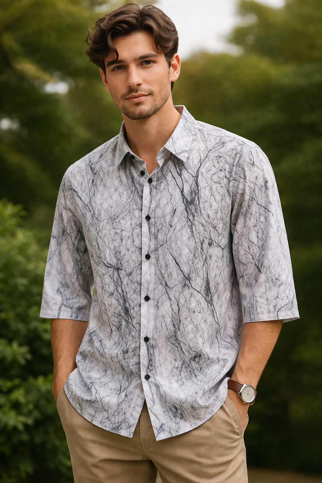 White 3/4-Sleeve Shirt 1207