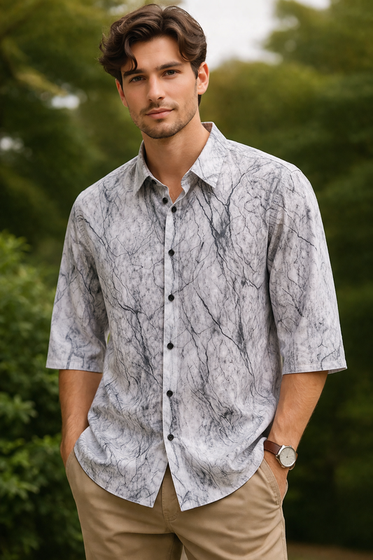 White 3/4-Sleeve Shirt 1207