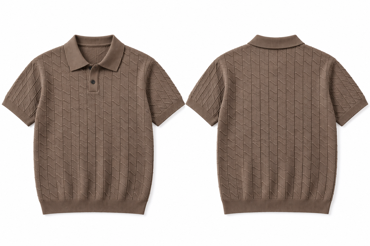 Premium Textured Knit Polo – BROWN 41667