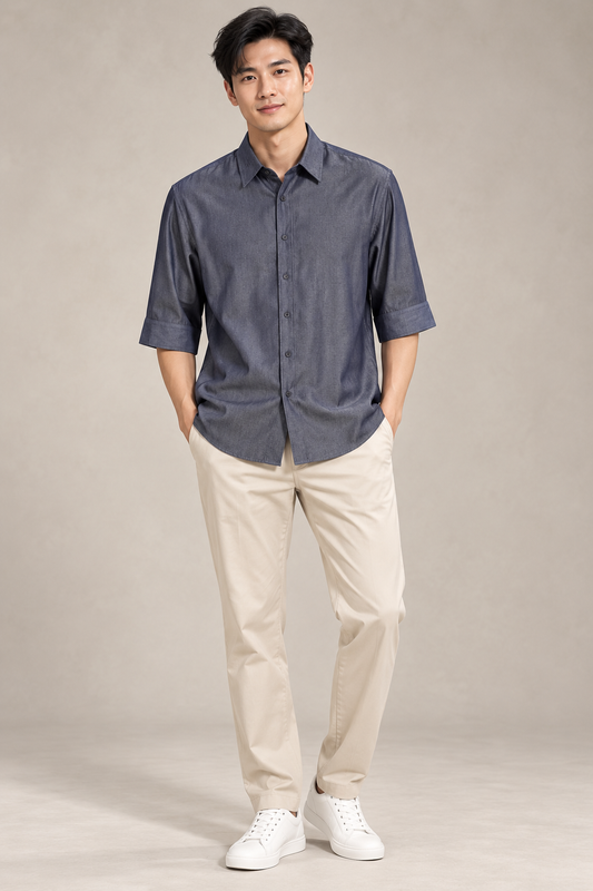 Subtle Sheen 
3/4-Sleeve Shirt Navy – 1308