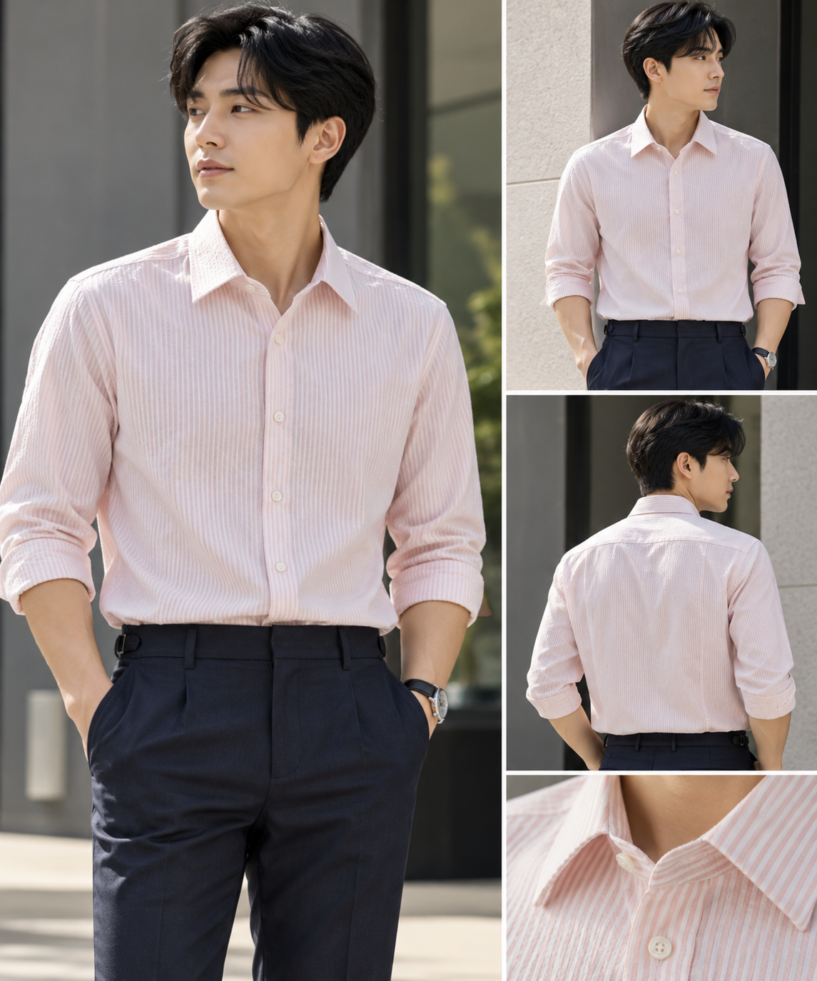 Formal wrinkle-free business shirt (Stripes) 6837 Pink
