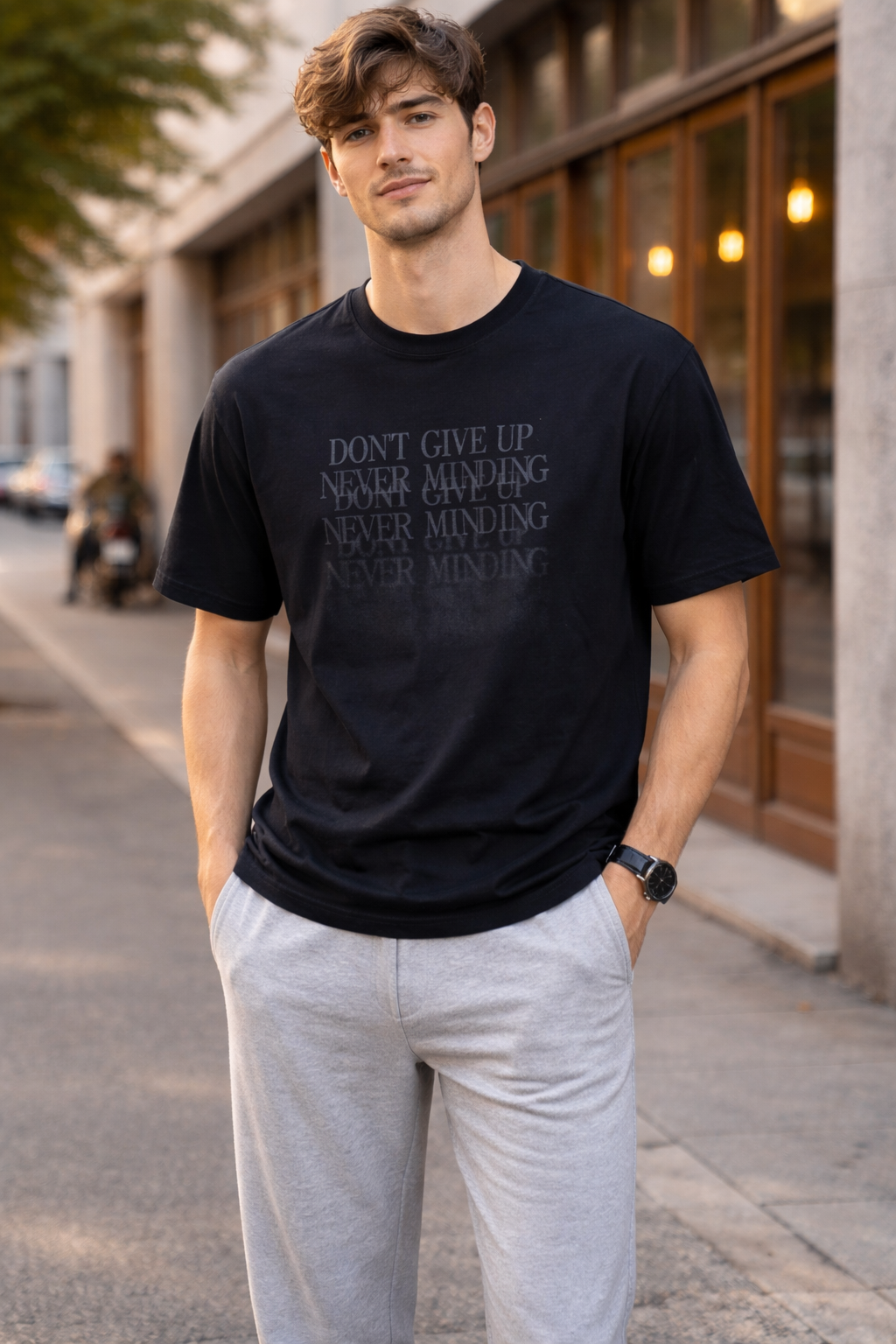 Never Give Up Oversized Tee -3687