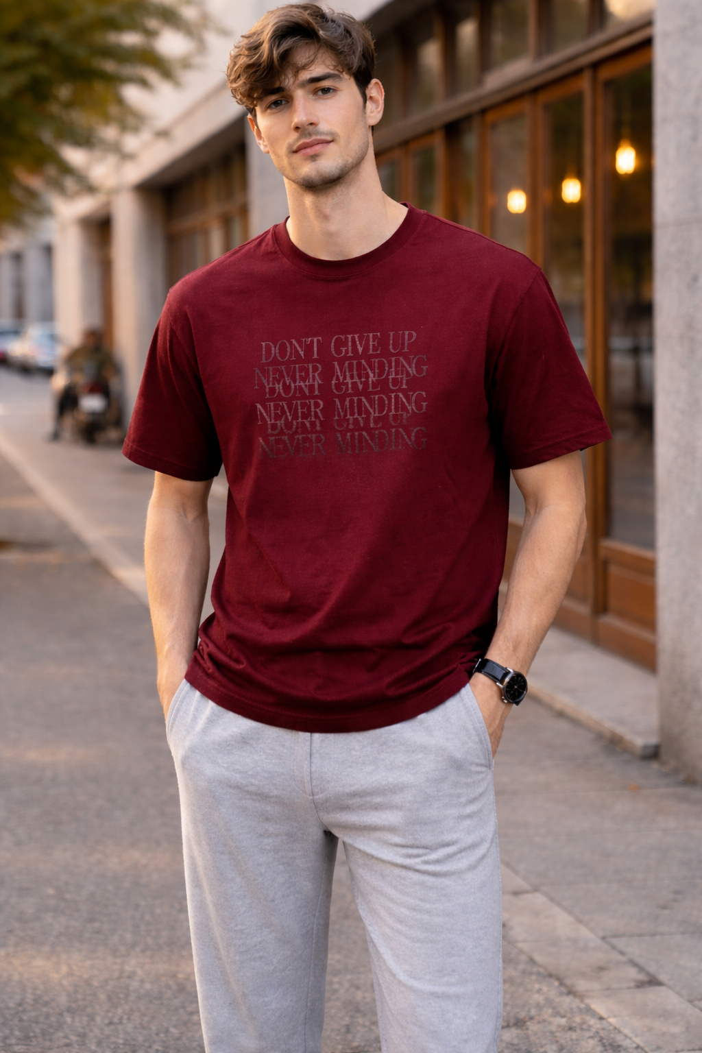 Never Give Up Oversized Tee -3687