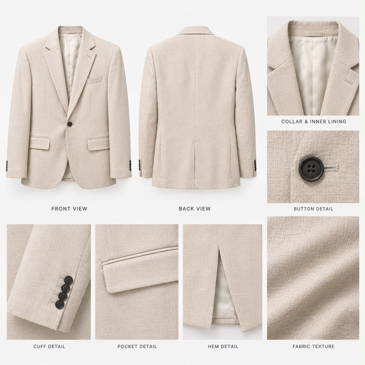 Men's Textured Checkered Blazer Beige 5064