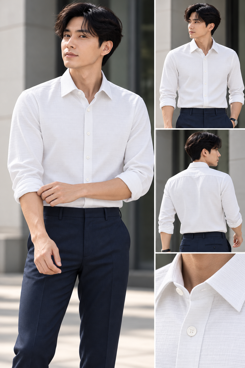 Linear Textured Long Sleeve Shirt White 6843