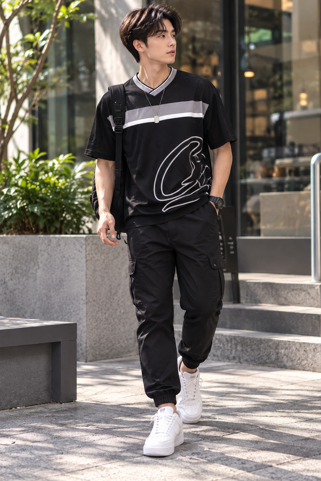 Sport Mesh Graphic Oversized Tee -3902