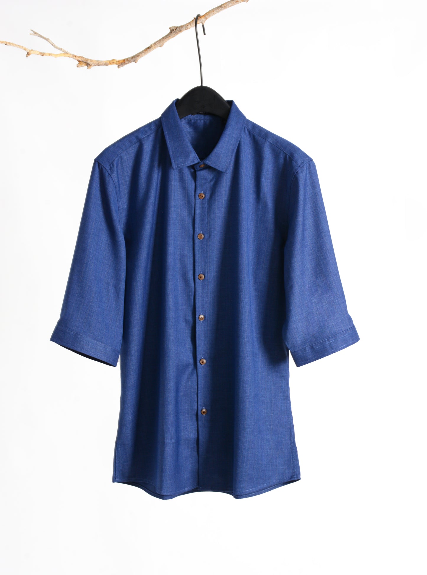 Plain Blue 3/4-sleeve shirt 1098