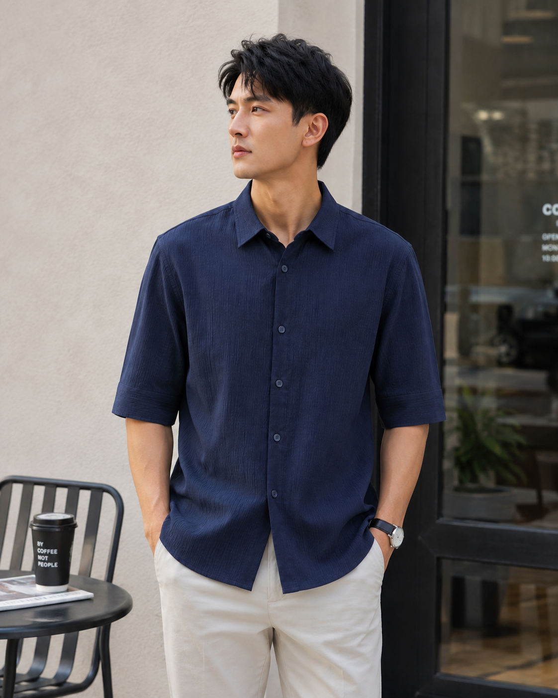 Navy 3/4-Sleeve Shirt 1313