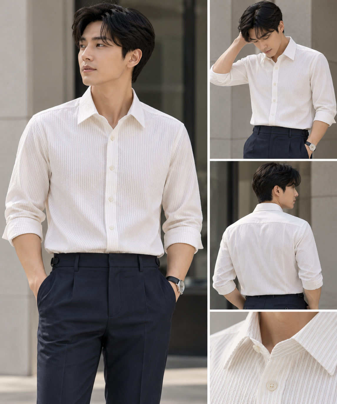 Formal wrinkle-free business shirt (Stripes) 6837 White