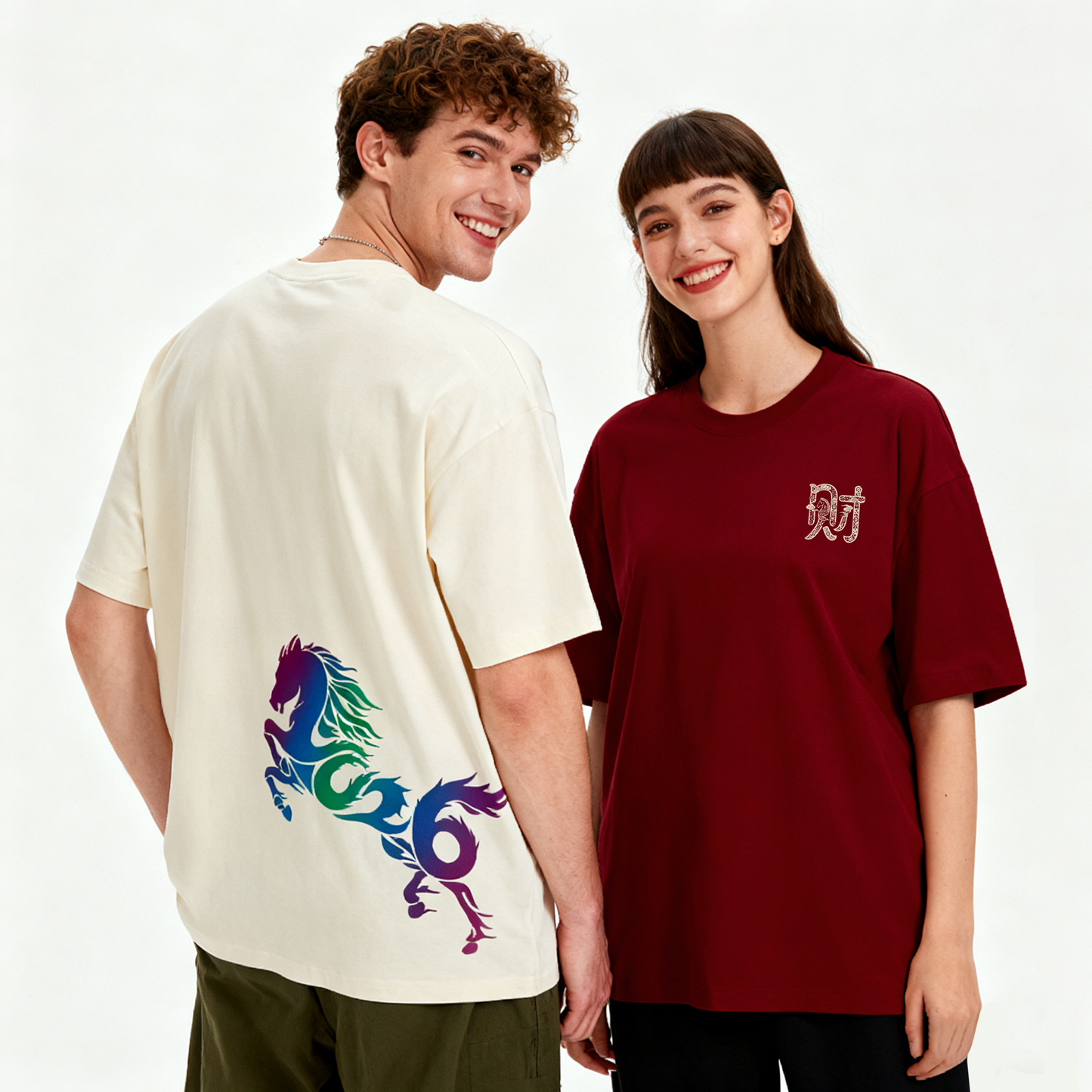 ”HORSE" Reflective Print Oversized Tee - 3588