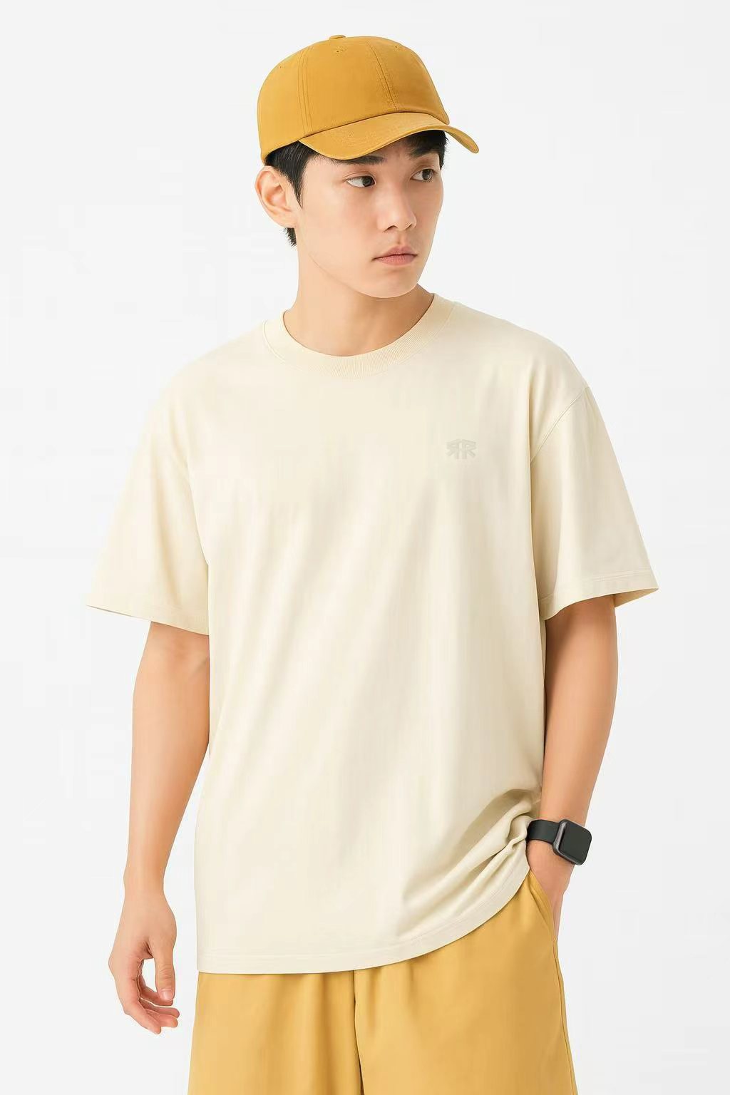 Beige Basic Oversize Tee Cool Weave cotton 3554