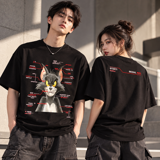 Attitude Cat Graphic Tee Oversized Tee - 3876