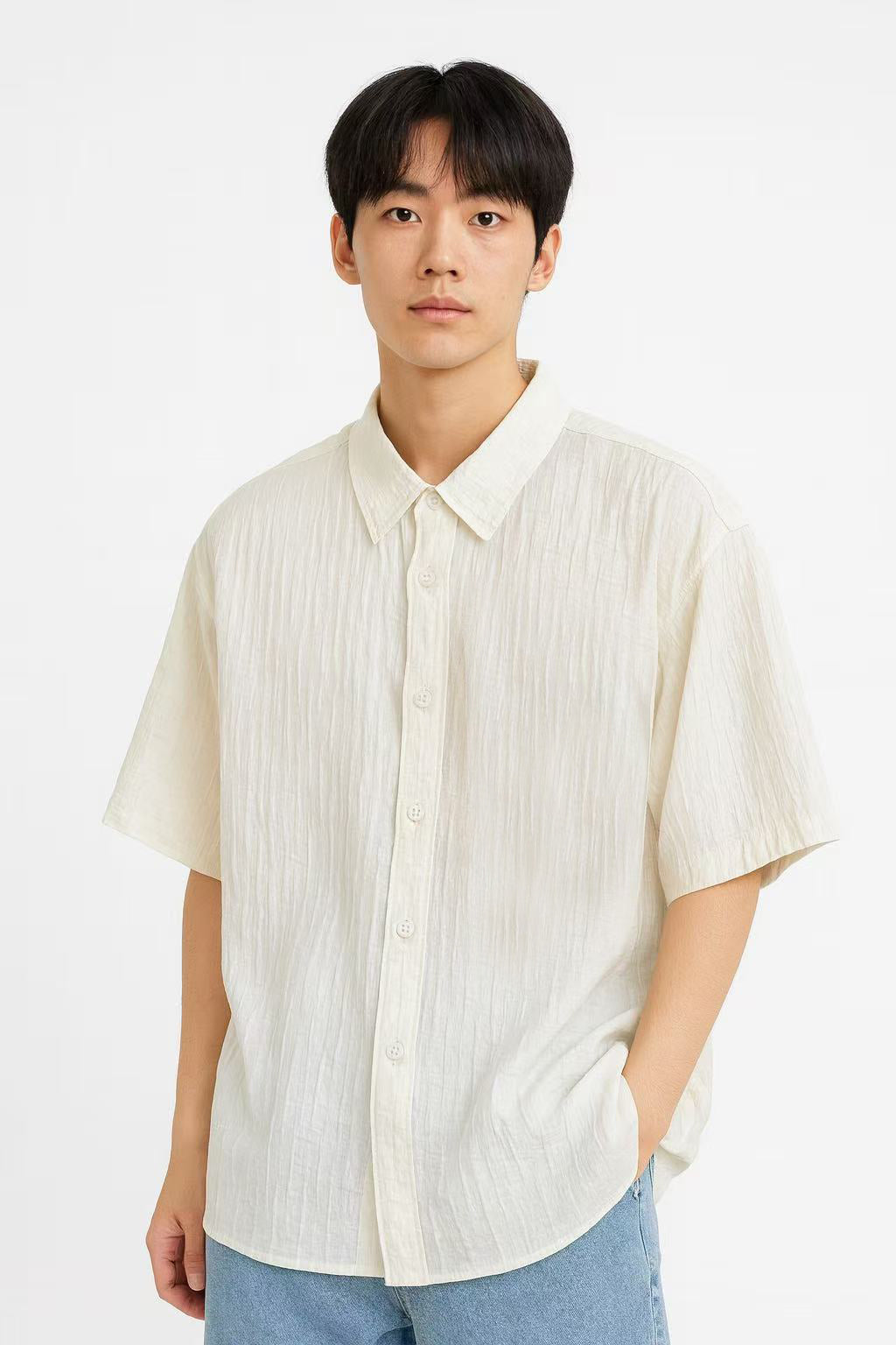 Oversized Short Sleeve Shirt 4516 Cream White