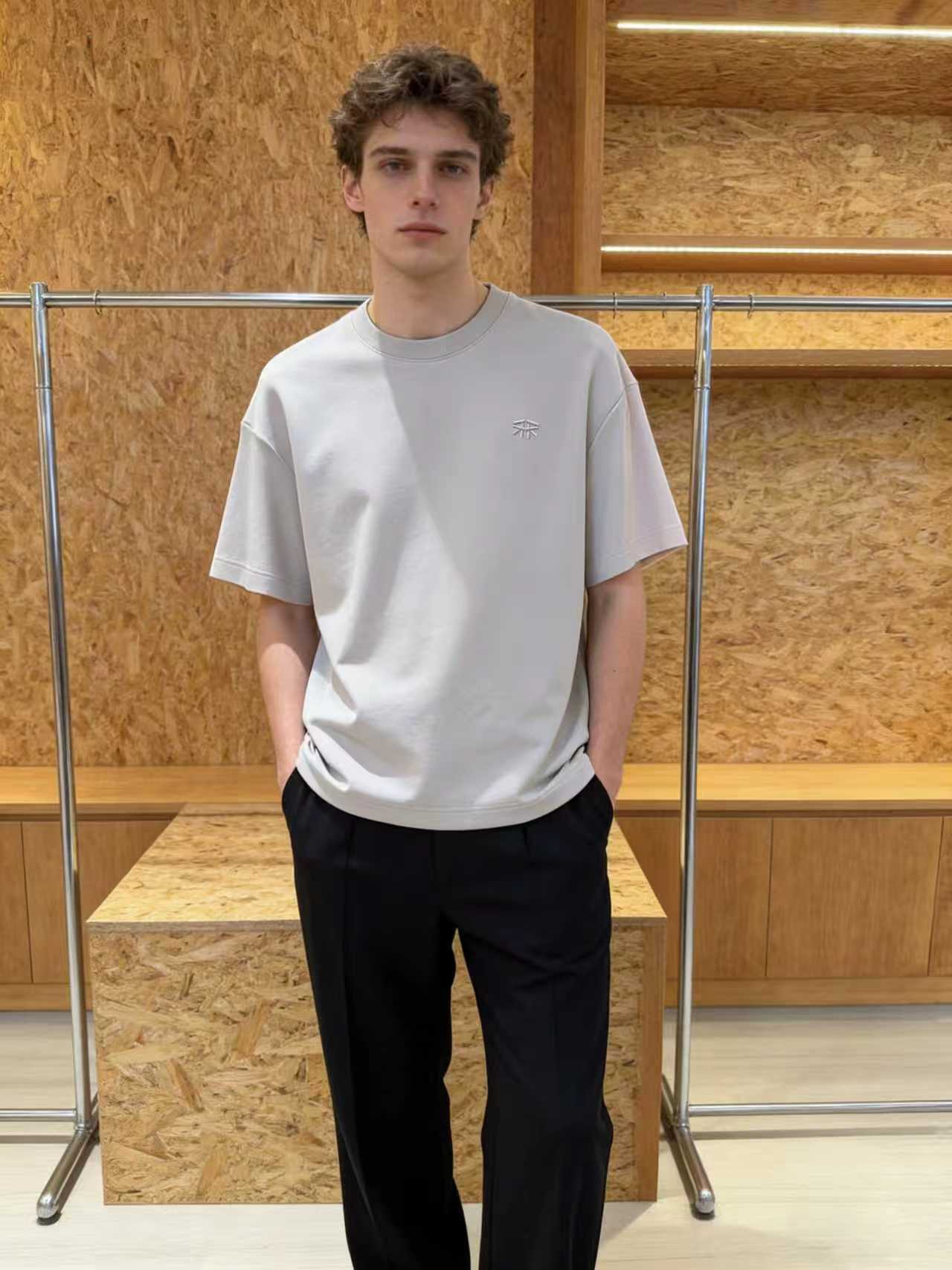 Light Gray Basic Oversize Tee Cool Weave cotton 3554