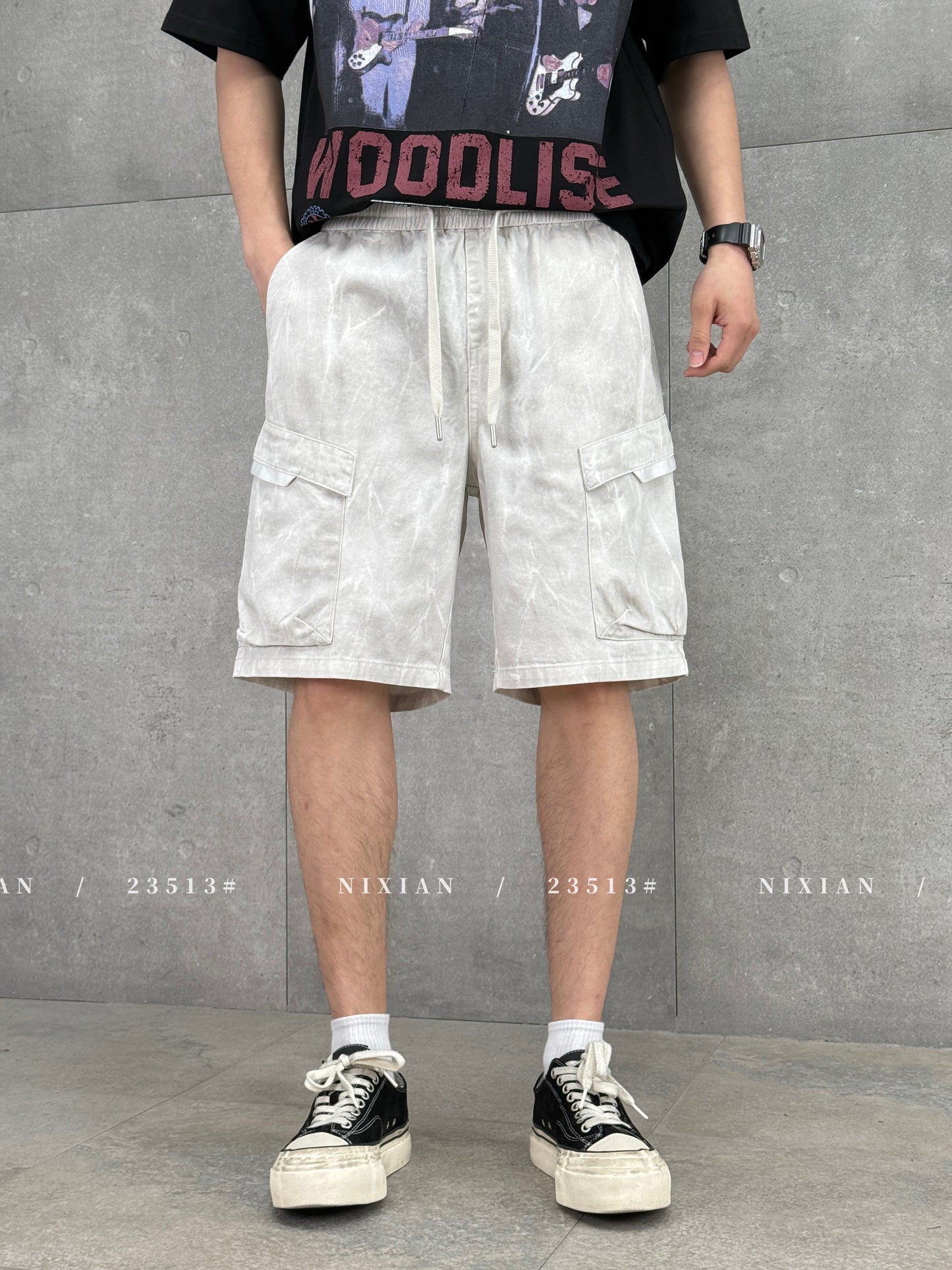 Grayish White Cargo Shorts 23513