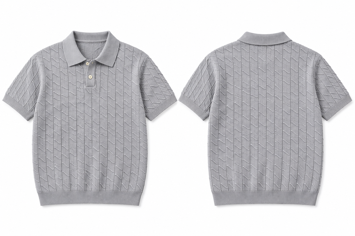 Premium Textured Knit Polo – GREY 41667