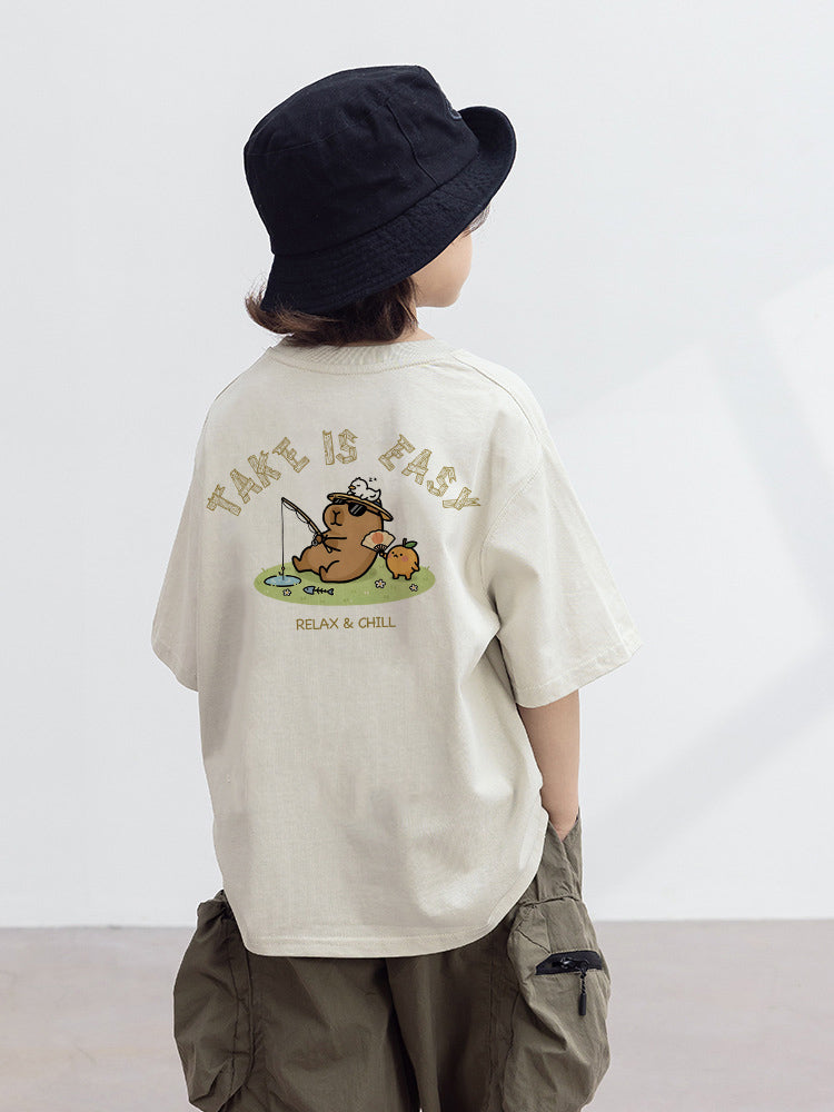 "TAKE IS EASY CAPYBARA" Oversized Unisex Kids T-Shirt - 36761