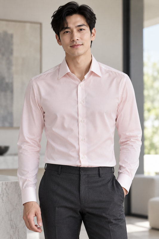 Textured Long Sleeve Shirt (Pink) 6845