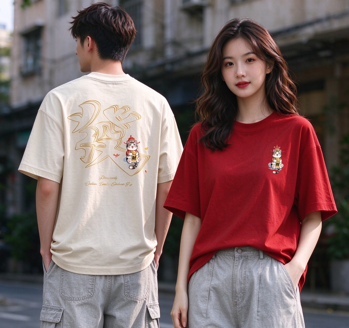 Prosperity Cat Oversized Tee - 3934