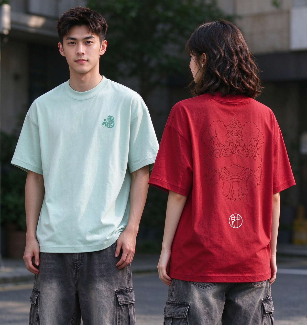 Lion Stitching Oversized Tee - 3920