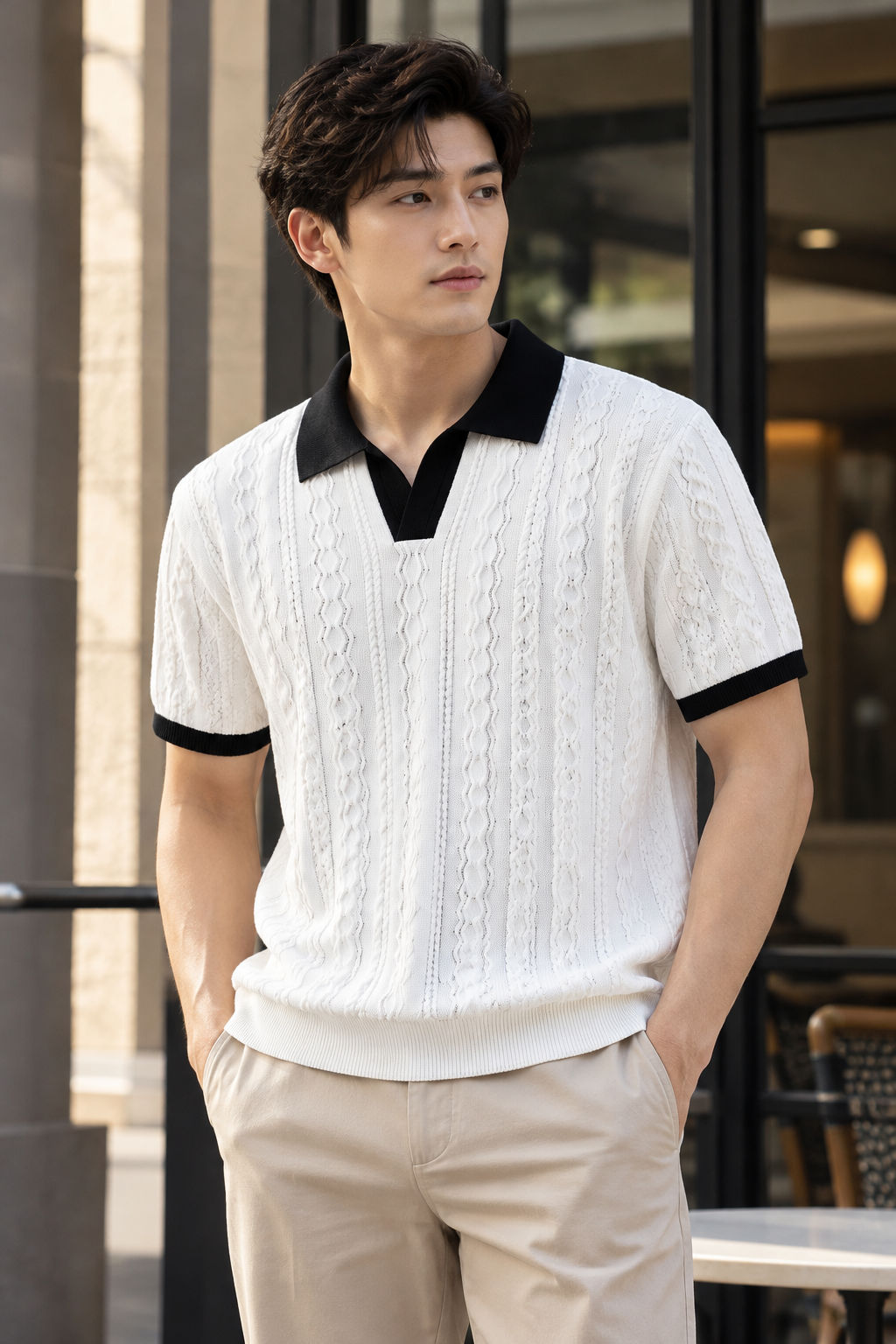 RECOIL Premium Cable-Knit Polo – White 41190