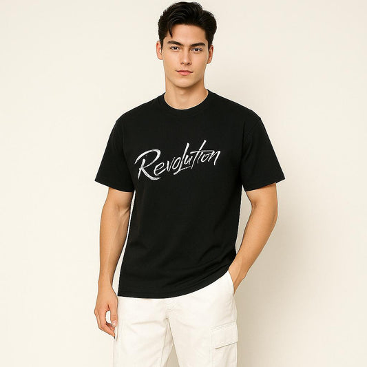 "Metallic Chrome Print" Revolution Oversized Tee - 3522 (Black)