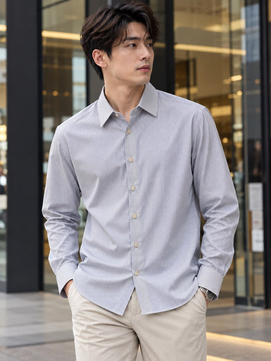 Striped Long Sleeve Shirt (Light Blue) 6844